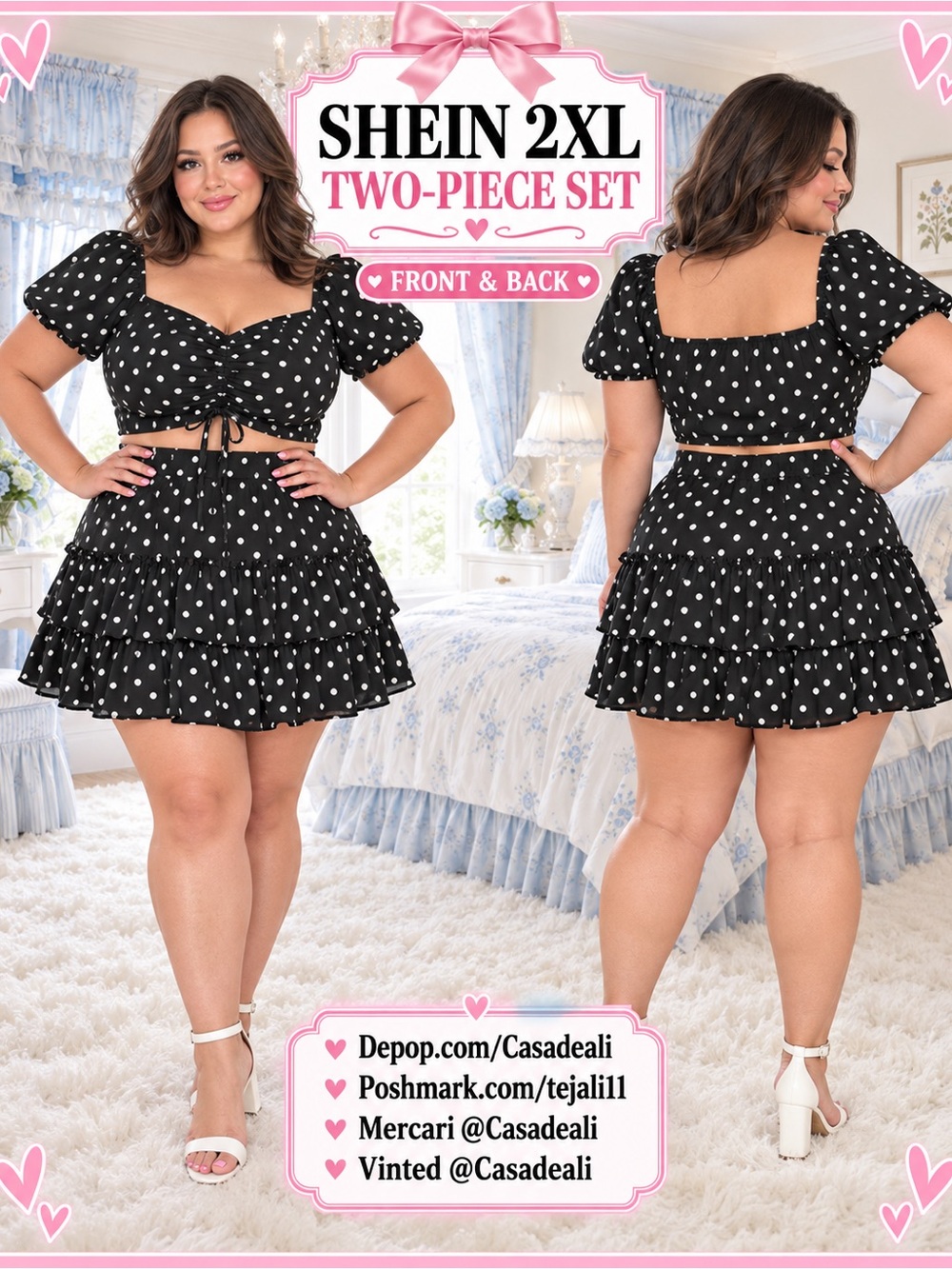 SHEIN Black & White Polka Dot Tiered Mini Skirt - Two-Piece Set brand new 2X
